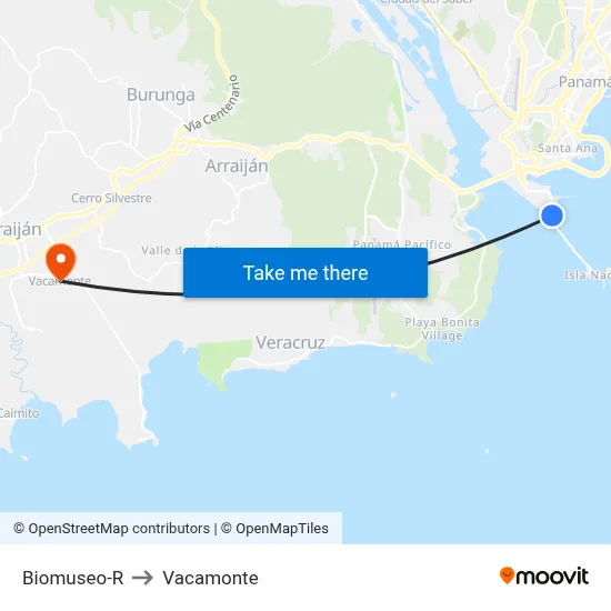 Biomuseo-R to Vacamonte map