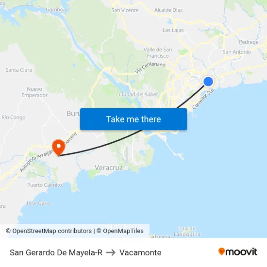 San Gerardo De Mayela-R to Vacamonte map