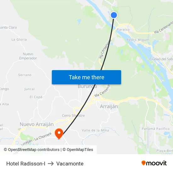 Hotel Radisson-I to Vacamonte map