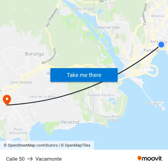 Calle 50 to Vacamonte map