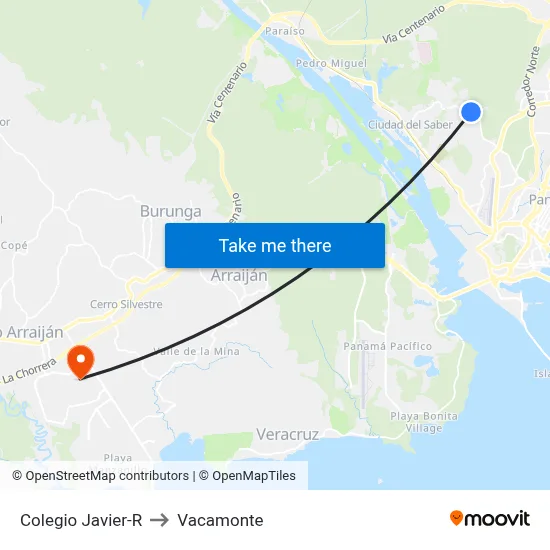 Colegio Javier-R to Vacamonte map