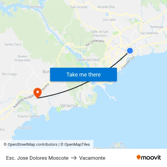 Esc. Jose Dolores Moscote to Vacamonte map