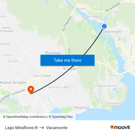 Lago Miraflores-R to Vacamonte map
