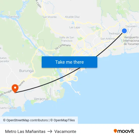 Metro Las Mañanitas to Vacamonte map