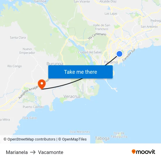 Marianela to Vacamonte map