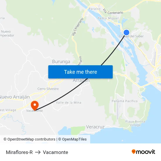 Miraflores-R to Vacamonte map