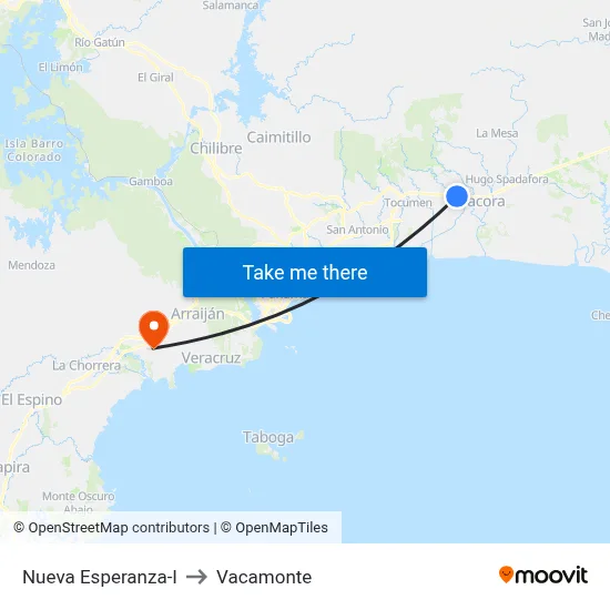Nueva Esperanza-I to Vacamonte map