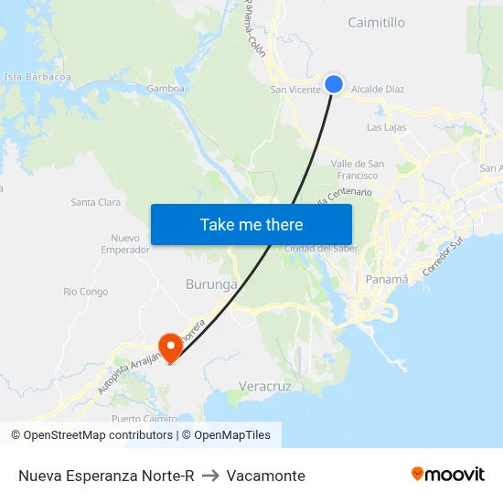 Nueva Esperanza Norte-R to Vacamonte map