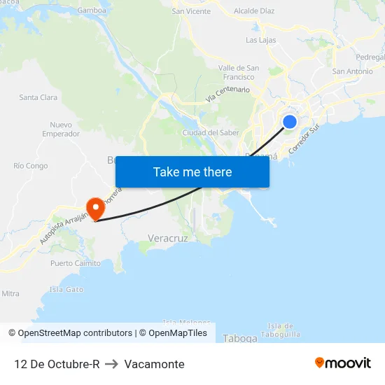 12 De Octubre-R to Vacamonte map