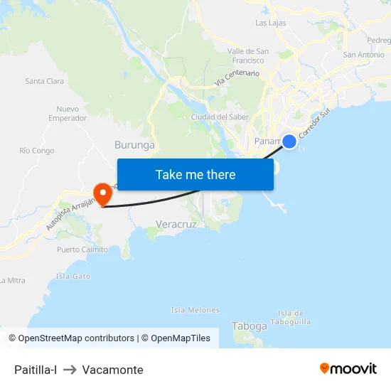 Paitilla-I to Vacamonte map