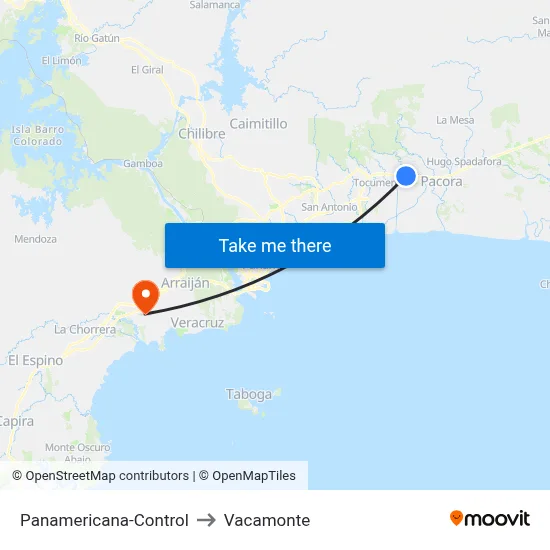 Panamericana-Control to Vacamonte map