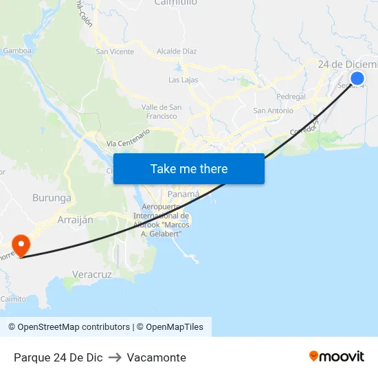 Parque 24 De Dic to Vacamonte map