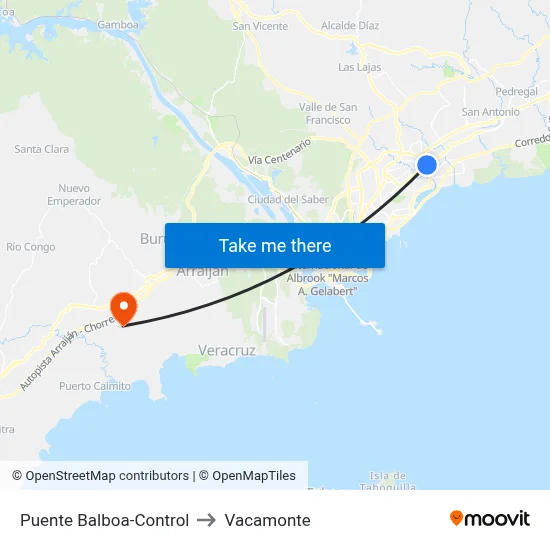 Puente Balboa-Control to Vacamonte map