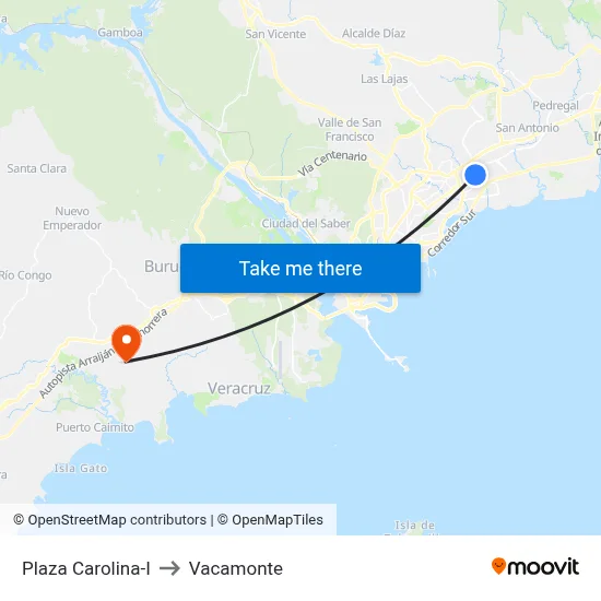 Plaza Carolina-I to Vacamonte map