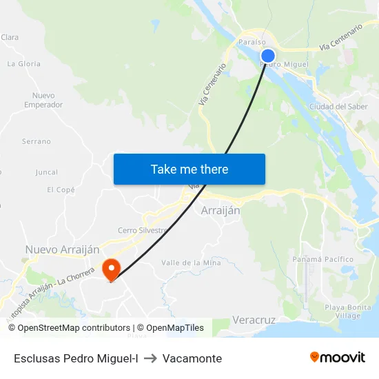 Esclusas Pedro Miguel-I to Vacamonte map