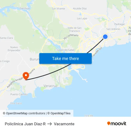 Policlinica Juan Diaz-R to Vacamonte map