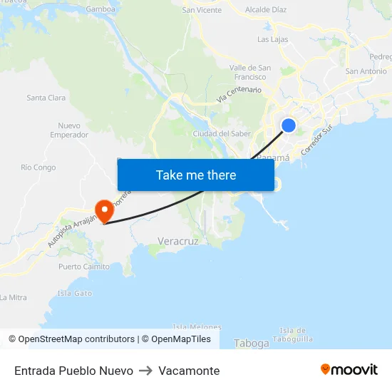 Entrada Pueblo Nuevo to Vacamonte map