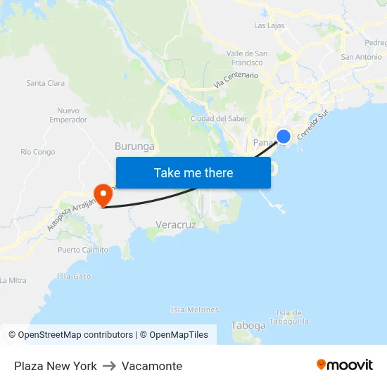Plaza New York to Vacamonte map