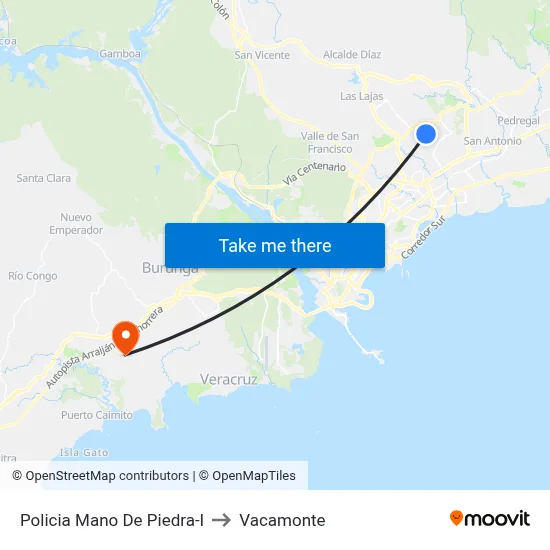 Policia Mano De Piedra-I to Vacamonte map