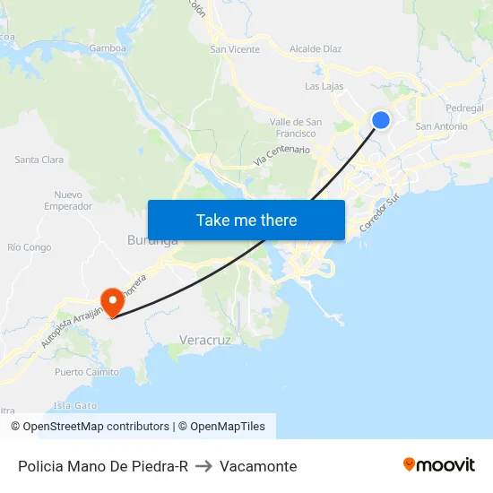 Policia Mano De Piedra-R to Vacamonte map