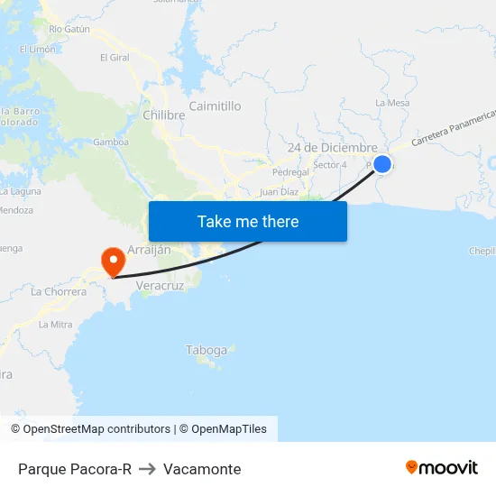 Parque Pacora-R to Vacamonte map