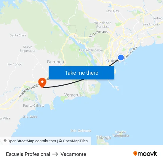 Escuela Profesional to Vacamonte map