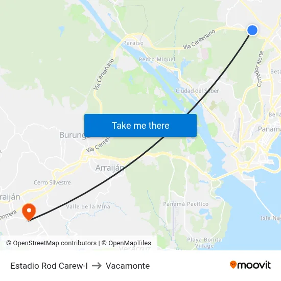 Estadio Rod Carew-I to Vacamonte map