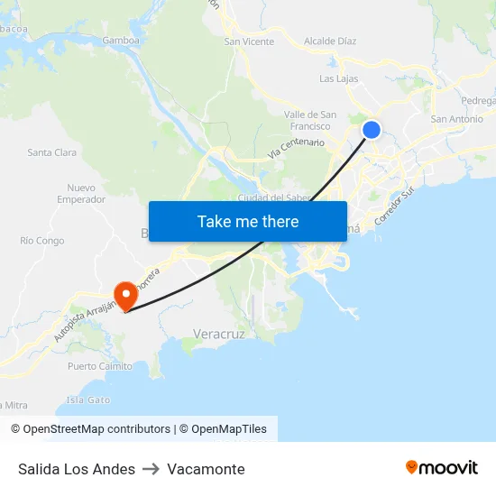 Salida Los Andes to Vacamonte map