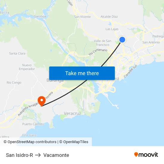 San Isidro-R to Vacamonte map
