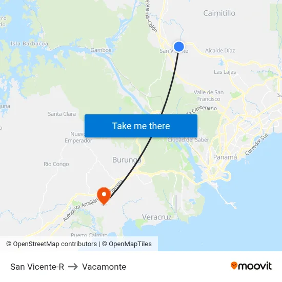 San Vicente-R to Vacamonte map