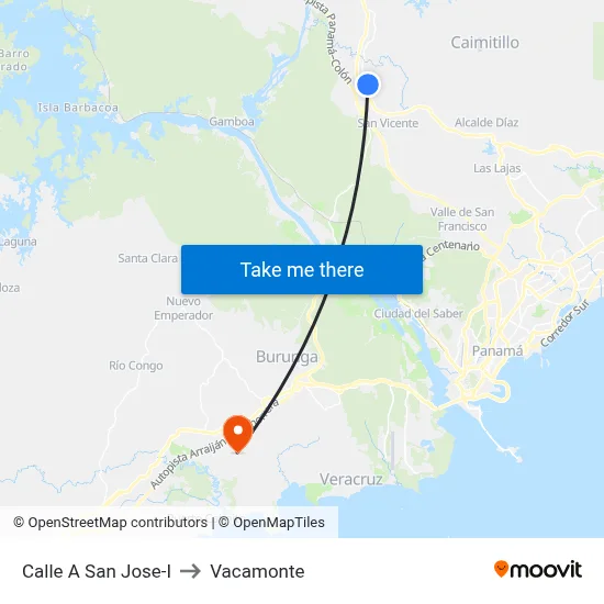 Calle A San Jose-I to Vacamonte map
