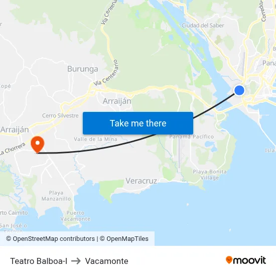 Teatro Balboa-I to Vacamonte map