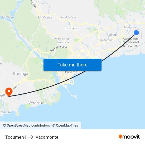 Tocumen-I to Vacamonte map