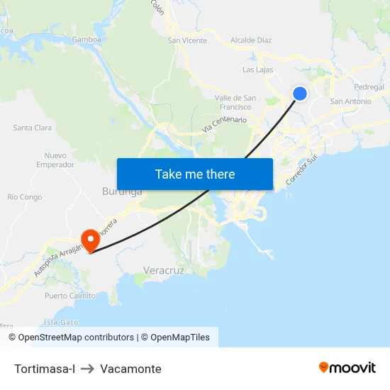 Tortimasa-I to Vacamonte map