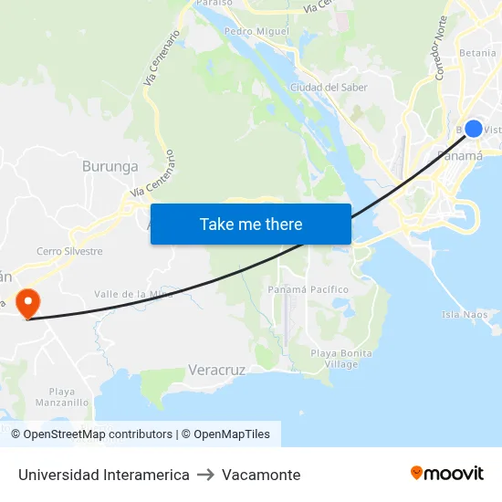 Universidad Interamerica to Vacamonte map