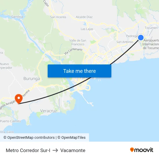Metro Corredor Sur-I to Vacamonte map
