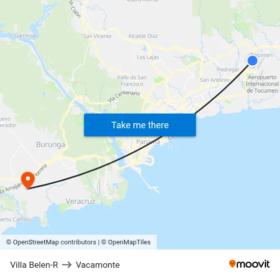 Villa Belen-R to Vacamonte map