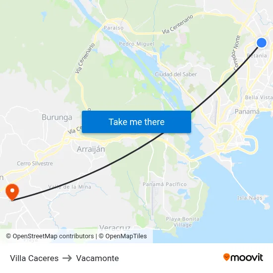 Villa Caceres to Vacamonte map