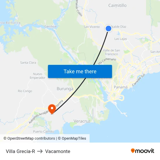 Villa Grecia-R to Vacamonte map