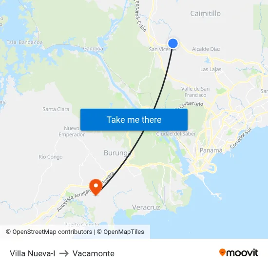 Villa Nueva-I to Vacamonte map