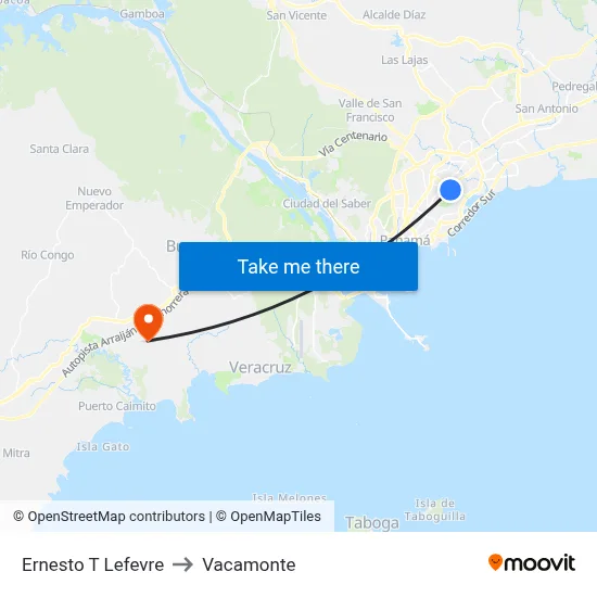 Ernesto T Lefevre to Vacamonte map