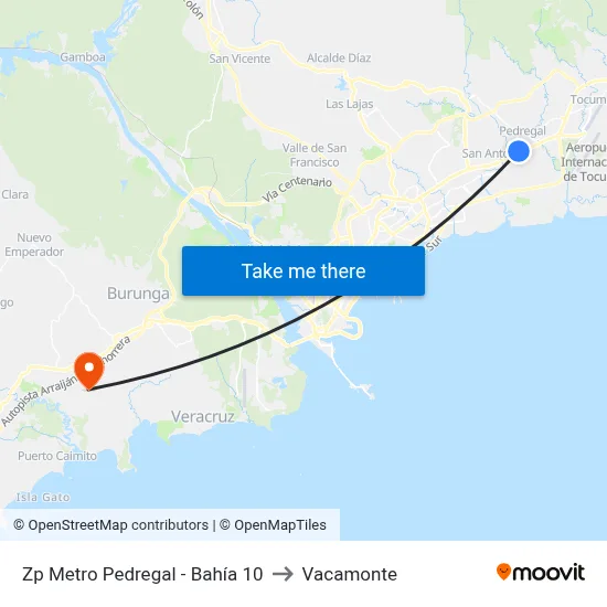 Zp Metro Pedregal - Bahía 10 to Vacamonte map