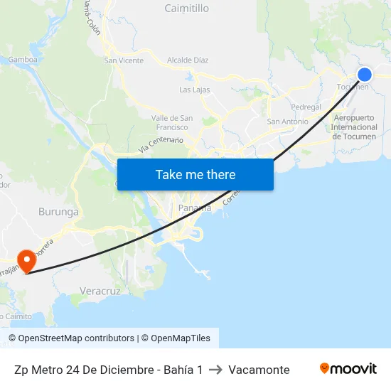 Zp Metro 24 De Diciembre - Bahía 1 to Vacamonte map