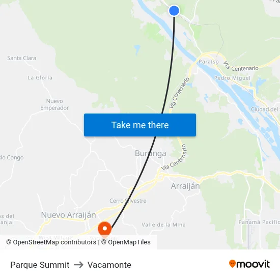 Parque Summit to Vacamonte map