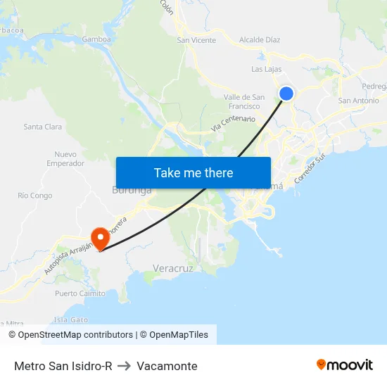 Metro San Isidro-R to Vacamonte map