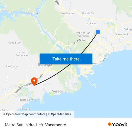 Metro San Isidro-I to Vacamonte map