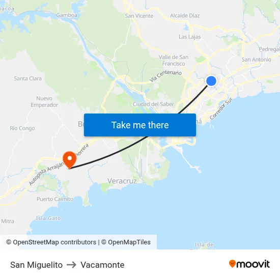San Miguelito to Vacamonte map