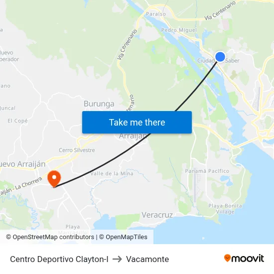 Centro Deportivo Clayton-I to Vacamonte map
