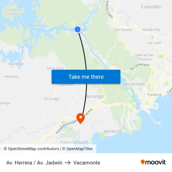 Av. Herrera / Av. Jadwin to Vacamonte map