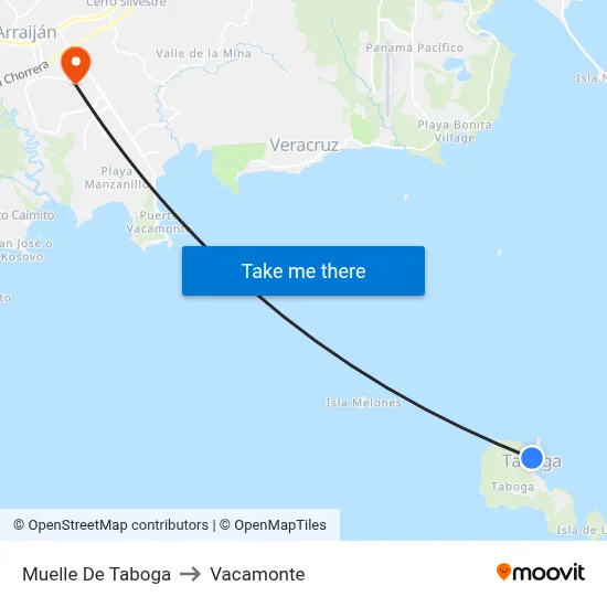 Muelle De Taboga to Vacamonte map